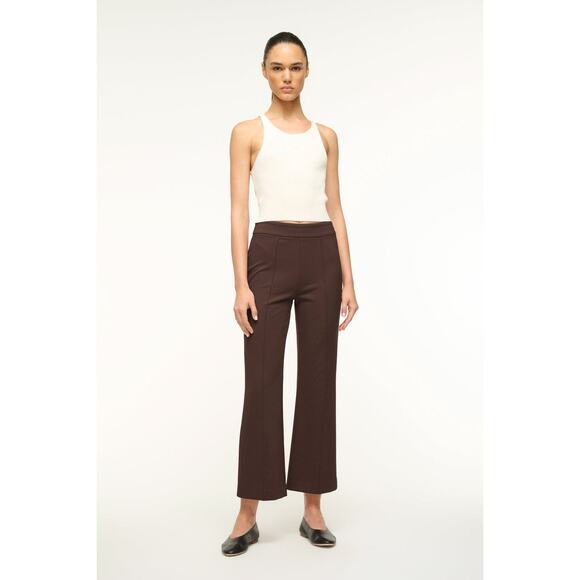Staud Knack Pull On Ponte Knit Cropped Wide Leg Pant Dark Chocolate Brown Large - Picture 2 of 16